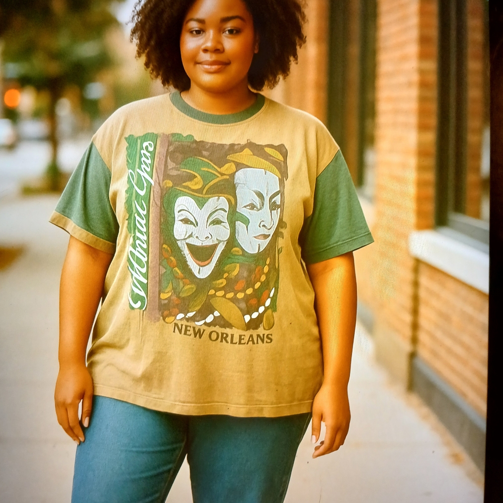 Mardi Gras Graphic Unisex Tee - Green and Tan